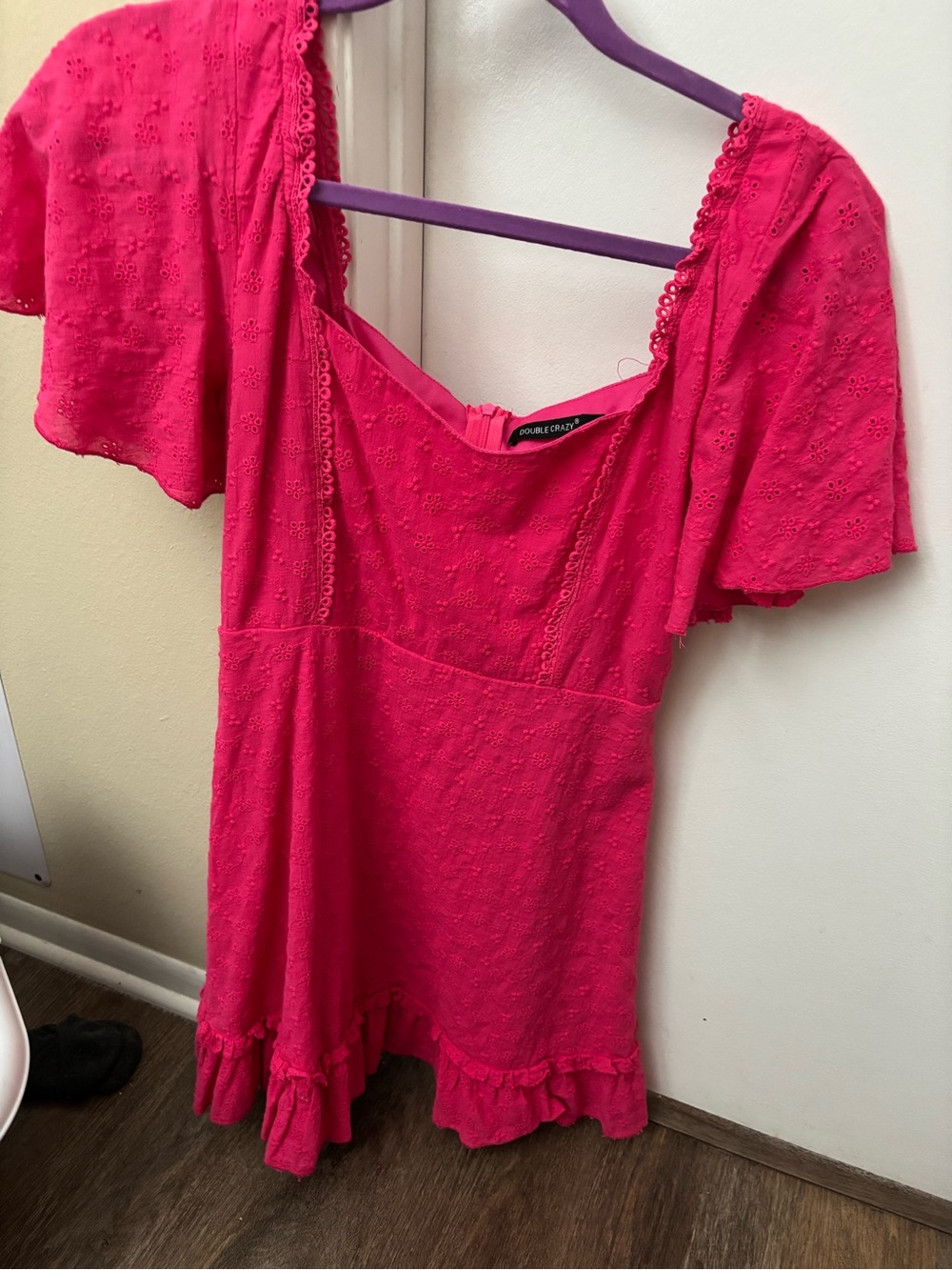 Double Crazy Hot Pink Eyelet Tunic Top with Ruffle Hem